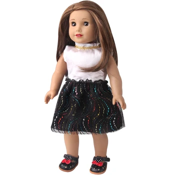 18 Palcový American Doll Oblečení pro Dívky Elegantní Chaneel Styl Bílé Šaty Sukně Narozené Dítě Hračky, Příslušenství se Vejde 43 Cm Chlapec Panenky D26