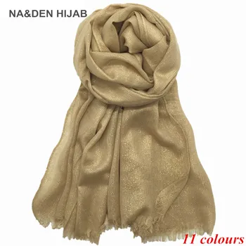1ks Zlaté nitě pevný šátek ženy shimmer prostý šátek příjemné viskózy, šátky a muslimský šátek tištěné šály arabské hidžáb šplhat