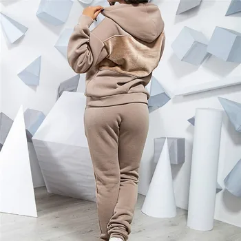 2020 dámská Zimní dámská Sada Teplákové soupravy Plný Rukáv Hoodied Mikina Kapsy Kalhoty Oblek dvoudílný Set Oblečení Tepláky