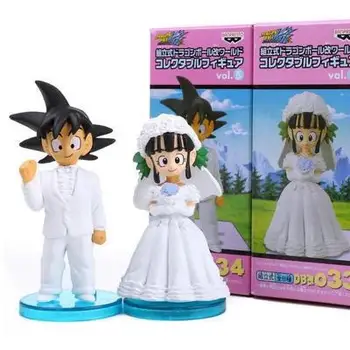 2021 NOVÉ 2ks/set Anime Syn Goku A ChiChi Svatební PVC Údaje Hračky, Panenky 8cm
