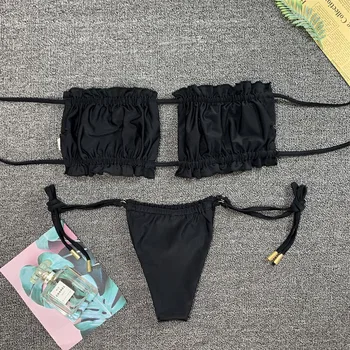 2021 Sexy Ženy Vysokým Pasem Bikini Letní Dámské Two-fabric Plná Barva Split Plavky Módní Plavky, Plážové oblečení Купальник