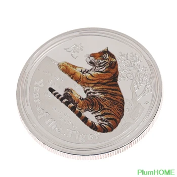 4 CM Nového Austrálie Zvěrokruhu Zvíře Roku Tygra Stříbrné Pozlacené Mince 1 Oz Namaloval Pamětní Medaile Kolekce Craft