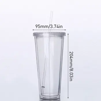 650 ML Double-Vrstva Transparentní Plastový Kelímek s Brčkem Mléko Čaj Pohár s Víkem Ovocné Šťávy Láhev s Vodou nádobku
