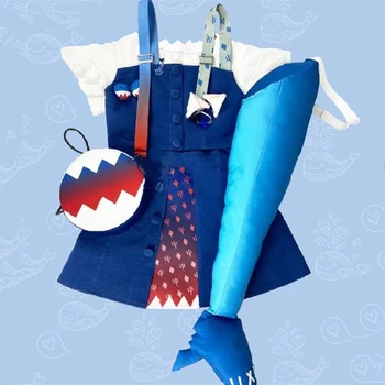 Anime Hololive VTuber Gawr Gura Žralok Modrý Uniformy Roztomilý Denní Šaty Full Set Cosplay Kostým Halloween Ženy Doprava Zdarma 2020