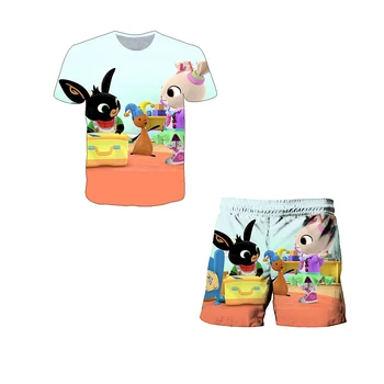 Bing dětský Set Beach Šortky Kreslený Anime Tištěné Chlapci/Dívky, Vtipné Harajuku tričko 3D Děti Letní Ležérní Krátký Oblek