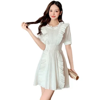 COIGARSAM Ženy jednoho kusu šaty korean Letní Vintage Šaty Bílé Růžové 159