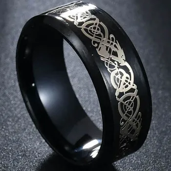 Constellation titan z nerezové oceli, jednoduchý prsten, snubní prsten 8mm barva duhy pár dragon vzor Písma náladu prsten colo