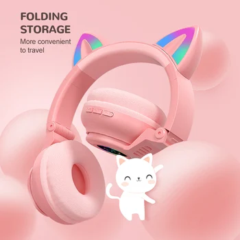 Cute Cat Ear Wireless Headphones Bluetooth Bass Noise Cancellation Child Girl Earphones Support TF Card with Mic Helmet Gift set