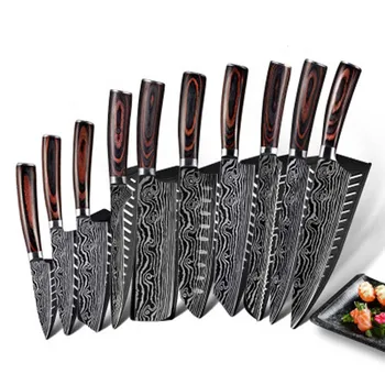 Damašek Vzor 8 palcový Japonský Kuchyňský Nůž z Nerezové Oceli, Šéfkuchaře nože, Ostrý Sekáček na Maso Krájení Nástroj, Zeleninové Nože
