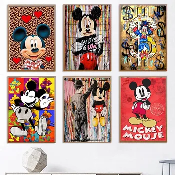 Disney Graffiti Umění Malířské Plátno Mickey Mouse a Donald Duck Plakáty a tisky Umění zdi Obrázky pro děti pokoj Dekorace