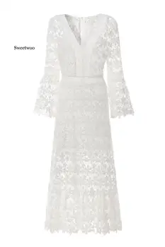 Dámské Šaty Bílé Krajkové Šaty vydlabat krátký Rukáv Plus Velikosti Sexy Šaty Dlouhý rukáv Šaty letní šaty 2021 Party šaty