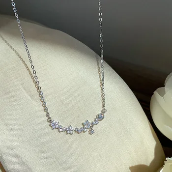 Flash Diamond s925 Sterling Silver Úsměv, Květina Přívěsek Náhrdelník Temperament Jemné Klíční kost Řetěz Módní Šperky