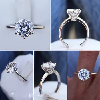 Klasický šesti drápy 925 Sterling Silver 10 Srdce Šípy 2ct Simulované Diamond Svatební Zásnubní prsten pro Ženy Šperky