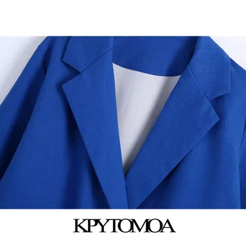 KPYTOMOA Ženy 2021 Módní Nadrozměrné Dvoulůžkový Breasted Sako Kabát Vintage Dlouhý Rukáv Klapka Kapsy Ženy Oblečení Elegantní Veste