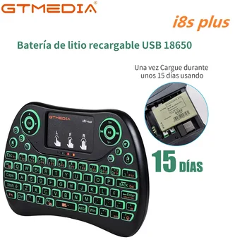 Mini Podsvícená Klávesnice GTMEDIA i8 Španělsko rusky s 2.4 G BT Touchpad ,Výměnné 3 Barvy Podsvícení, Li-ion Baterie pro TV Box PC