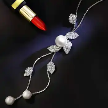 Náhrdelník Řetěz Střapcem krásné Pearl Ženy, Přívěsek Květina Crystal Svetr Šperky