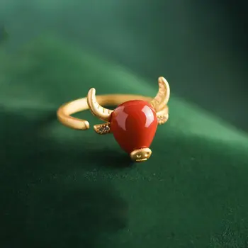 Návrhář jedinečné řemeslné jižní červený turmalín otevření nastavitelný prsten roku elegantní kouzlo kreativní retro stříbrné šperky