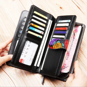 RFID peněženky, ženy kožené držitel karty peněženka velká kapacita ženy peněženky dlouho dámy telefonu taška