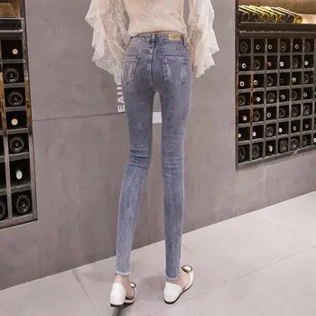 Roztrhané Džíny Dámské Kotník-Délka Skinny Kalhoty 2020 Podzim Nový korejský Styl Vysokým Pasem Těsné Zeštíhlující Slim Kalhoty Stretch