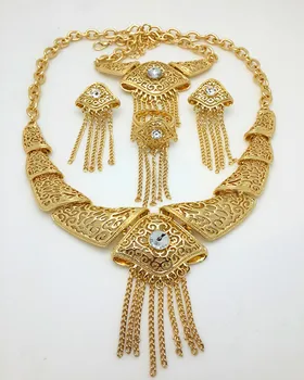 Ruční Ušlechtilé Zlato-barevné Šperky Sady Módní Velké Nigerijské Svatební Africké Korálky Šperky Sady Kostým Vznešená pro Ženy
