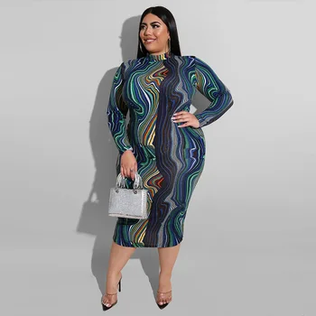 SCSTRONGER Plus Velikost Ženy Šaty Nové Tisk Hubená Plášť Dlouhý Rukáv 2021 Nové Ženy Oblečení Módní Ležérní Streetwear Žena