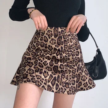 Sexy Ženy Leopard Mořská Panna Sukně Vysokým Pasem Svrchní Oděv Sexy Noc Clubwear Ležérní Volánky Flounced-Line Mini Sukně