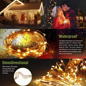 Solární String Světla, Vodotěsné LED Měděného Drátu Lampa Venkovní Vodotěsné Dekor Lampa Vánoční Ozdoby pro Domácí Zahradní