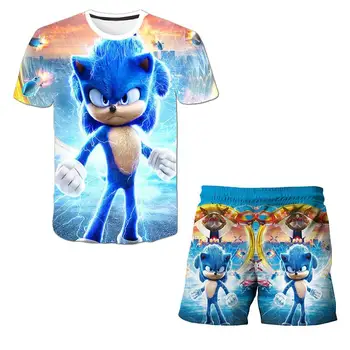 Sonic Chlapci-nadzvukový Tisk Oblečení Pro Dívky 3d Zábavná Sada Kostýmy, Letní dětské Kostýmy Dětské Krátký Rukáv + Šortky Set
