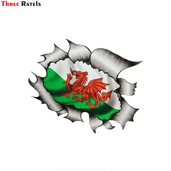 Tři ratels FTC-731# roztrhaný roztrhané kovový design s velšsky cymru wales vlajka motiv vnější vinyl auto obtisk nálepka