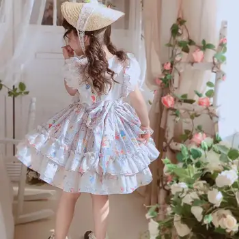 V létě Lolita španělské ročník nástěnné Princezna Králík Bavlna O-krk Shortsleeve plesové Šaty Šaty Pro Dítě, Dívka, Dárek, Velikonoce