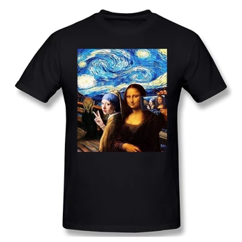 Výkřik Hvězdná Noc Mona Lisa Vtipné Tričko Velké Velikosti Bavlna Crewneck Krátký Rukáv Tričko