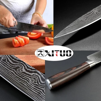 XITUO kuchyňský nůž set kuchař fréza vaření nástroj Japonský styl s Vysokým obsahem Uhlíku z Nerezové Oceli Broušení Laserové Vzor Rostlinný San