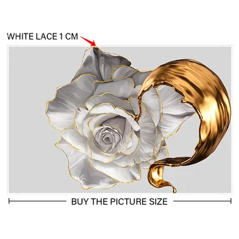 Zlatý Inkoust Splash Bílé Růže Květ Abstraktní Plakát Severská Rostlina Malířské Plátno Moderní Nástěnné obrázky pro Obývací Pokoj Dekor