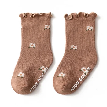 0-5 Let, Batolata Dívky Nařasené Ponožky Měkké Bavlněné Dětské Kotníkové Ponožky Vzor Květ Děti Ponožky Anti Slip Dítě Podlahu Ponožku 69HE