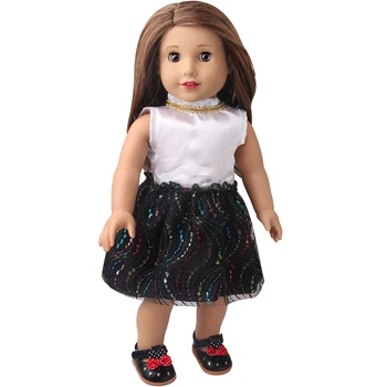 18 Palcový American Doll Oblečení pro Dívky Elegantní Chaneel Styl Bílé Šaty Sukně Narozené Dítě Hračky, Příslušenství se Vejde 43 Cm Chlapec Panenky D26