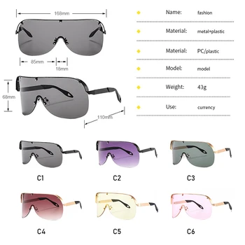 2020 Nové Nadrozměrných Brýle, sluneční Brýle, Ženy Módní Značky Jeden Kus Brýle Kovové Velké Rámy Větruodolný Roleta Muži Odstíny UV400