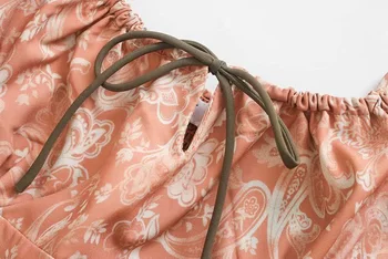 2021 Vintage Francie v Létě Šněrování Lomítko Límec Květinové Tisk Špagety Popruh Krátké Šaty Sexy Ženy Šaty Dovolené