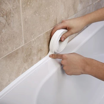 3.2mx38mm Koupelna se sprchovým Koutem Umyvadlo Vana Těsnící Proužek Páska Bílá PVC samolepicí Vodotěsné Samolepka na Zeď pro Koupelnu, Kuchyň