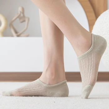 5 Párů/Set Žen Silikonové protiskluzové Neviditelné Ponožky Letní Solidní Harajuku Kawaii Kotník Ponožky Bavlna Mesh Prodyšný Tenký Bílý