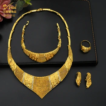 ANIID Nigerijský Šperky Set Etiopské Zlaté Šperky, Luxusní Marocký Svatební Prsten Svatební Náušnice Značkové Náhrdelníky Pro Ženy 24k