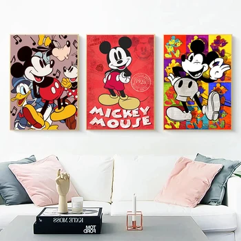 Disney Graffiti Umění Malířské Plátno Mickey Mouse a Donald Duck Plakáty a tisky Umění zdi Obrázky pro děti pokoj Dekorace