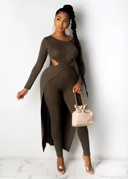 Dutý Out 2 Dílná Sada Ženy Streetwear Sexy Nepravidelné Top+Bodycon S Vysokým Pasem, Legíny Oblek Párty Clubwear Oblečení 2021