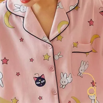 Dámy Kawaii Pijama Anime mujer Luna Kočka Ženy Pyžamo Set Super Měkké Bavlny Pyjama Cartoon noční Košile Strany Homesuit