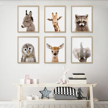 Dítě Zvířata Plakát Školky Wall Art Print Slon, Lev, Žirafa, Medvěd Malířské Plátno Nástěnné Obrázky Nordic Dítě, Děti Pokoj Dekor