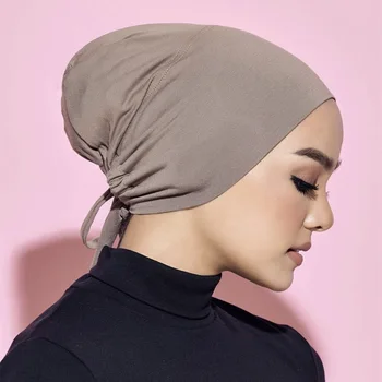 Elastické tie zpět Muslimské ženy elastické tie zpět jersey hidžáb čepice z měkké bavlny turban hlavu zabalit kapota islámský Arabský šátek