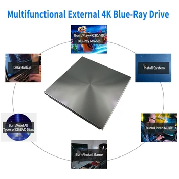 Externí 3D Blu-Ray DVD Disk USB 3.0 BD CD DVD Burner Přehrávač Spisovatel Reader pro Mac OS Windows 7/8.1/10/Linxus,Notebook,PC