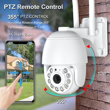 Externí Bezdrátové WI-fi PTZ IP Kamera 2MP Domácí Video bezpečnostní Kamery Automatické Sledování 4X Digitální Zoom, Barevné Noční Vidění, Audio