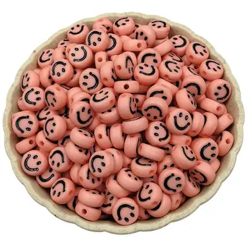 Hot 100KS/sáček Candy Barva Akryl DIY Kolo Roztomilé Usmívající se tvář korálky S Otvorem Zjištění Korálky Pro Výrobu Šperků