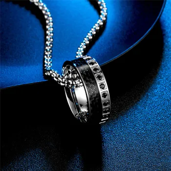 Klasické Titanové Oceli vykládané Lesklými zirkony Pánské prsten Černé Uhlíkové Vlákno prsten Vánoční Dárek šperky