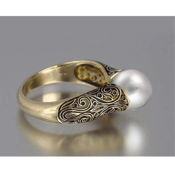 Milangirl Módní Imitace Pearl Prsten Šperky Elegantní Vintage Vzor Snubní Prsten pro Ženy, Doplňky, Párty, Dámské Prsteny